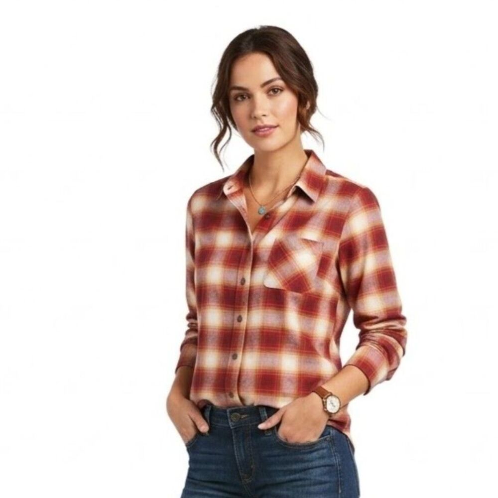 Noble Outfitters Cotton Blend Harvest Plaid Full Flex Western Blouse SZ M